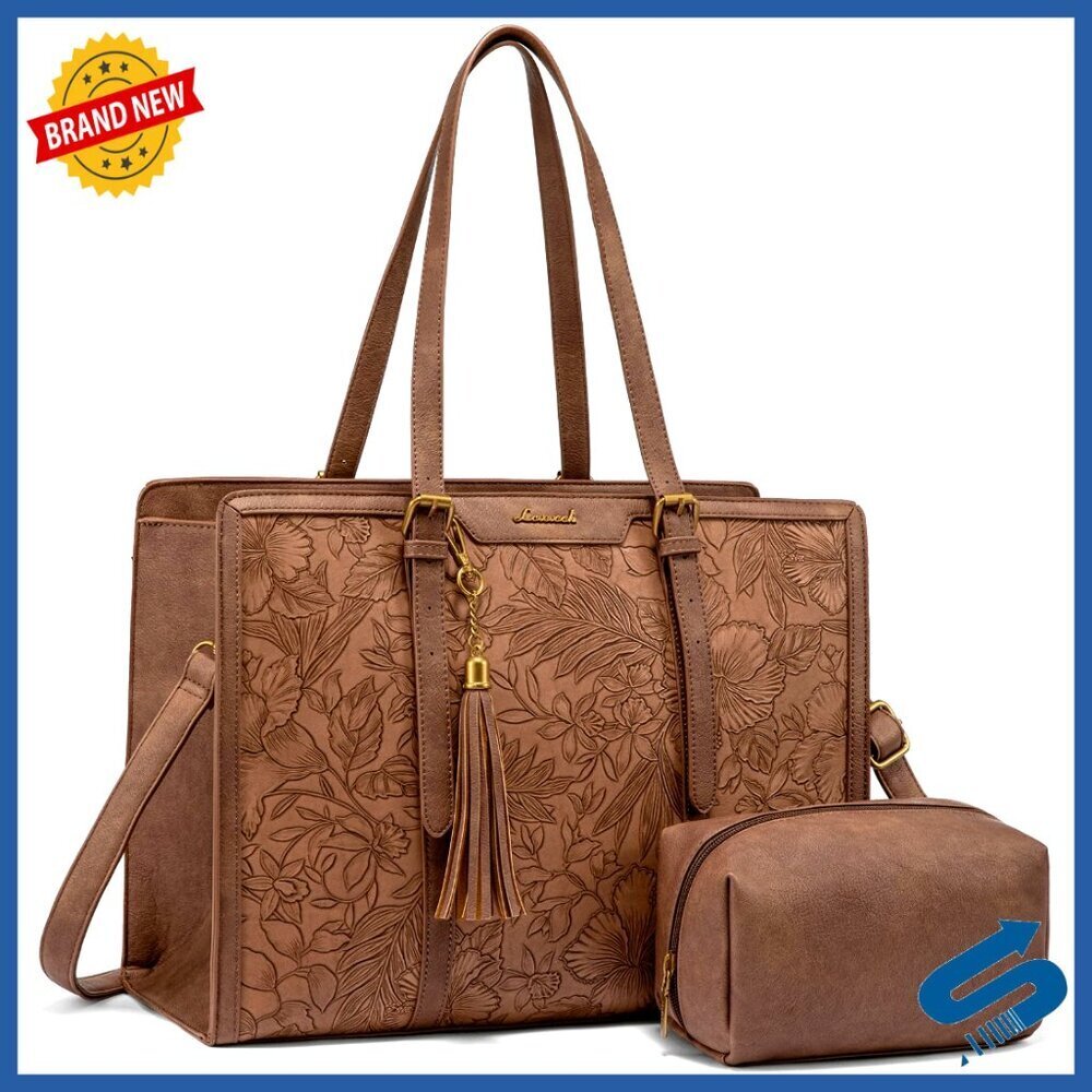 Vintage PU Leather Laptop Tote Bag Large Capacity Elegant Work Commute